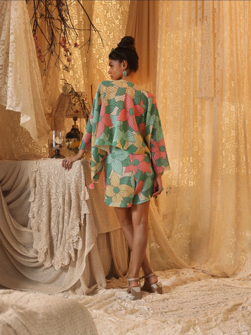 Big Floral Kaftan Top And Shorts Set cotton Buy Big Floral Kaftan Top And Shorts Set from C&W | Co-Ord Sets for Women by Kritika Murarka in multi color for women in Singapore
