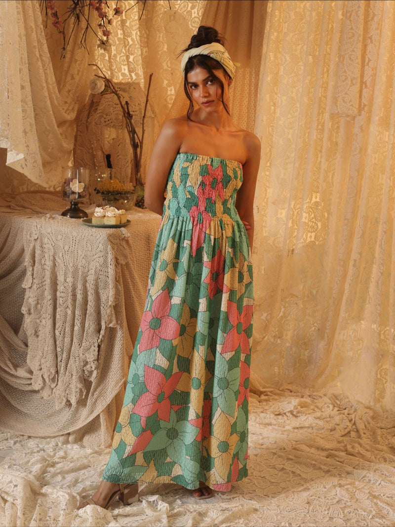 Big Floral Cotton Net Tube Dress cotton Buy Big Floral Cotton Net Tube Dress from C&W | Dresses for Women by Kritika Murarka in multi color for women in Singapore