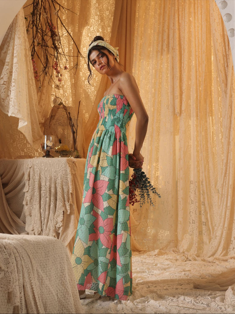 Big Floral Cotton Net Tube Dress cotton Buy Big Floral Cotton Net Tube Dress from C&W | Dresses for Women by Kritika Murarka in multi color for women in Singapore