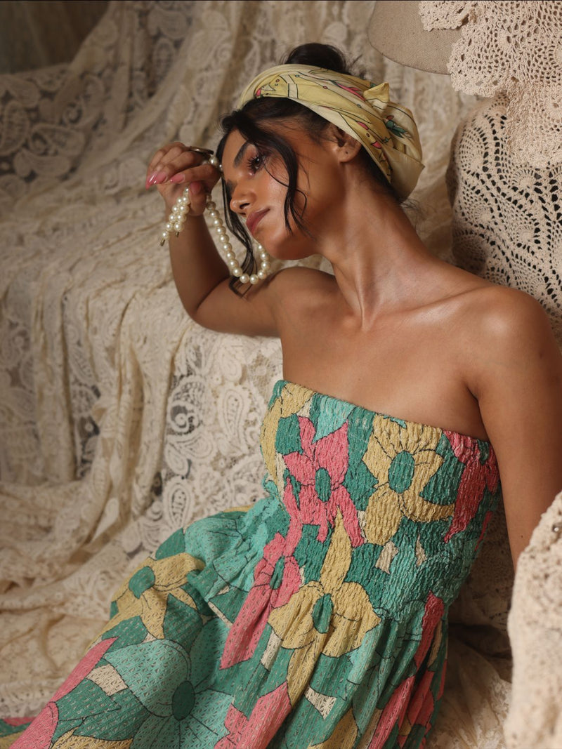 Big Floral Cotton Net Tube Dress cotton Buy Big Floral Cotton Net Tube Dress from C&W | Dresses for Women by Kritika Murarka in multi color for women in Singapore