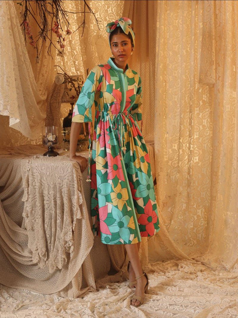 Big Floral Allover Drawstring Dress cotton Buy Big Floral Allover Drawstring Dress from C&W | Dresses for Women by Kritika Murarka in multi color for women in Singapore