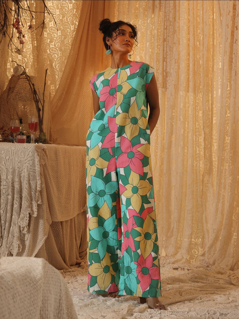Big Floral Jumpsuit linen Buy Big Floral Jumpsuit from C&W | Jumpsuits for Women by Kritika Murarka in multi color for women in Singapore