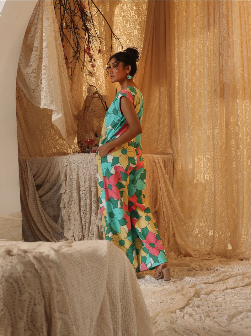 Big Floral Jumpsuit linen Buy Big Floral Jumpsuit from C&W | Jumpsuits for Women by Kritika Murarka in multi color for women in Singapore