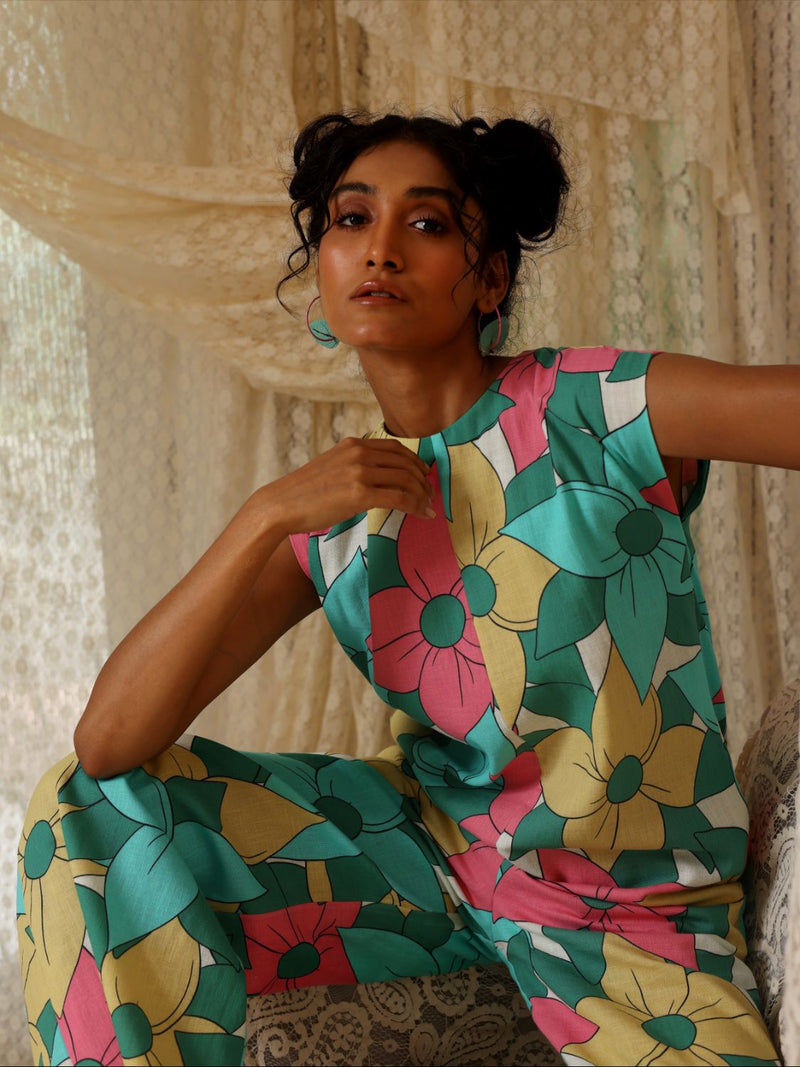 Big Floral Jumpsuit linen Buy Big Floral Jumpsuit from C&W | Jumpsuits for Women by Kritika Murarka in multi color for women in Singapore