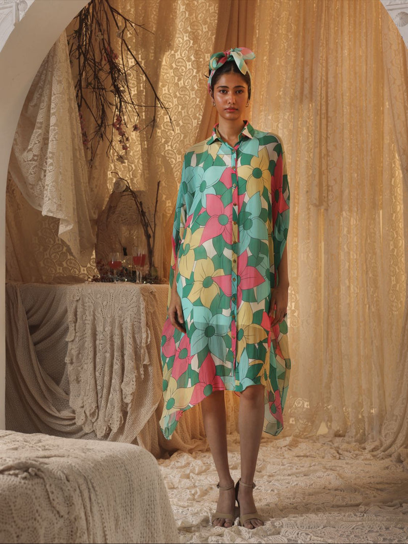 Big Floral Kaftan Shirt Dress chiffon Buy Big Floral Kaftan Shirt Dress from C&W | Dresses for Women by Kritika Murarka in multi color for women in Singapore