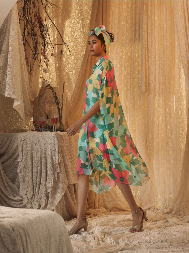 Big Floral Kaftan Shirt Dress chiffon Buy Big Floral Kaftan Shirt Dress from C&W | Dresses for Women by Kritika Murarka in multi color for women in Singapore