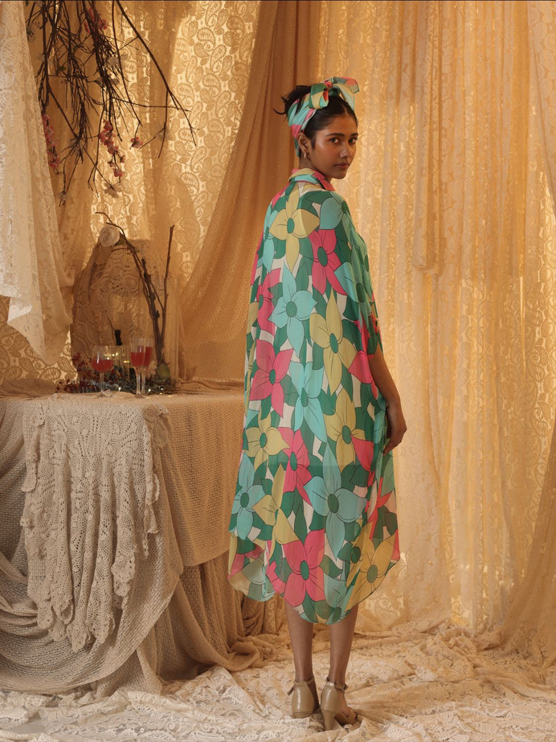 Big Floral Kaftan Shirt Dress chiffon Buy Big Floral Kaftan Shirt Dress from C&W | Dresses for Women by Kritika Murarka in multi color for women in Singapore