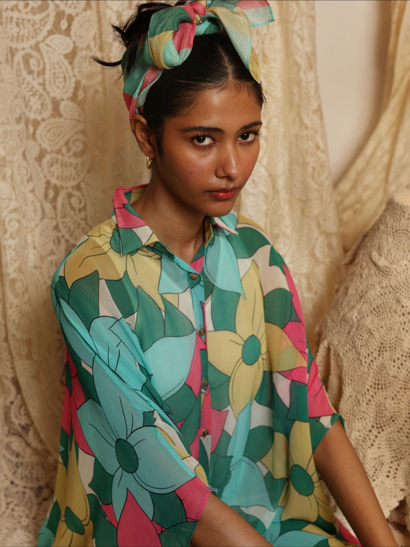 Big Floral Kaftan Shirt Dress chiffon Buy Big Floral Kaftan Shirt Dress from C&W | Dresses for Women by Kritika Murarka in multi color for women in Singapore