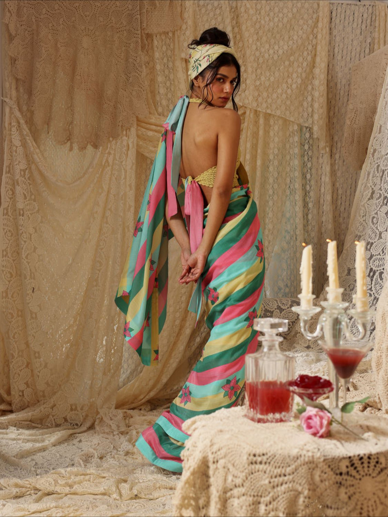 Multicolor Stripe Saree silk Buy Multicolor Stripe Saree from C&W | Saree for Women by Kritika Murarka in multi color for women in Singapore