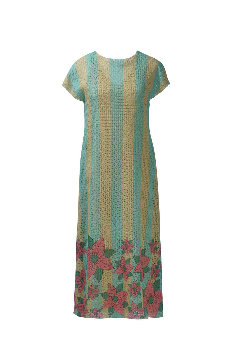 Yellow Blue Stripe Cotton Net Midi cotton Buy Yellow Blue Stripe Cotton Net Midi from C&W | Dresses for Women by Kritika Murarka in blue color for women in Singapore