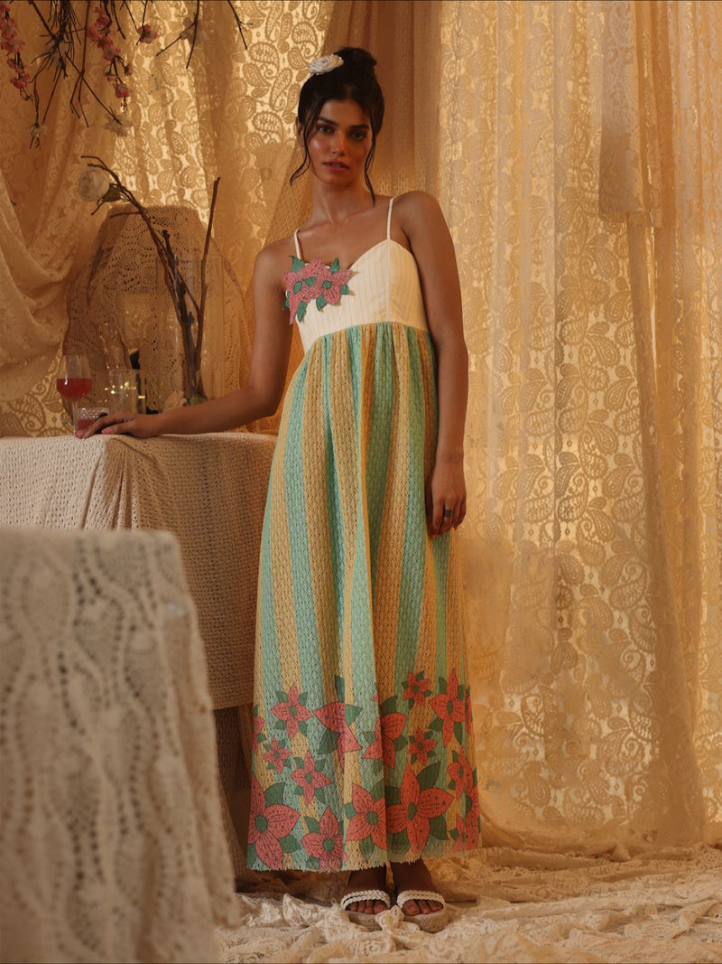 Yellow Blue Stripe Spaghetti Dress cotton Buy Yellow Blue Stripe Spaghetti Dress from C&W | Dresses for Women by Kritika Murarka in blue color for women in Singapore