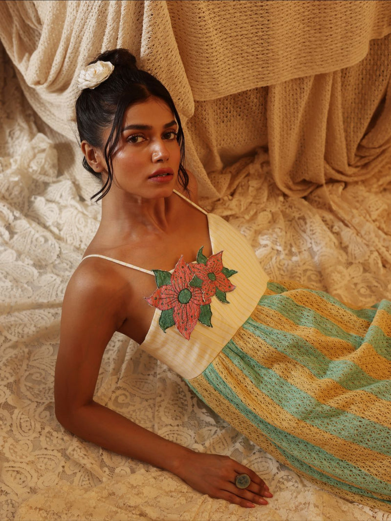 Yellow Blue Stripe Spaghetti Dress cotton Buy Yellow Blue Stripe Spaghetti Dress from C&W | Dresses for Women by Kritika Murarka in blue color for women in Singapore