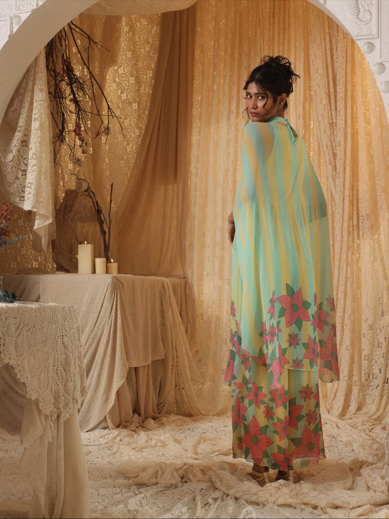 Yellow Blue Stripe Chiffon Pants chiffon Buy Yellow Blue Stripe Chiffon Pants from C&W | Pants/Trousers for Women by Kritika Murarka in blue color for women in Singapore