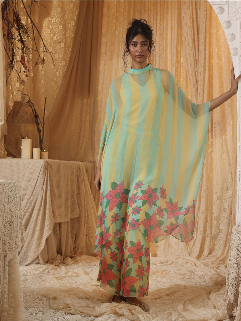 Yellow Blue Stripe Chiffon Pants chiffon Buy Yellow Blue Stripe Chiffon Pants from C&W | Pants/Trousers for Women by Kritika Murarka in blue color for women in Singapore