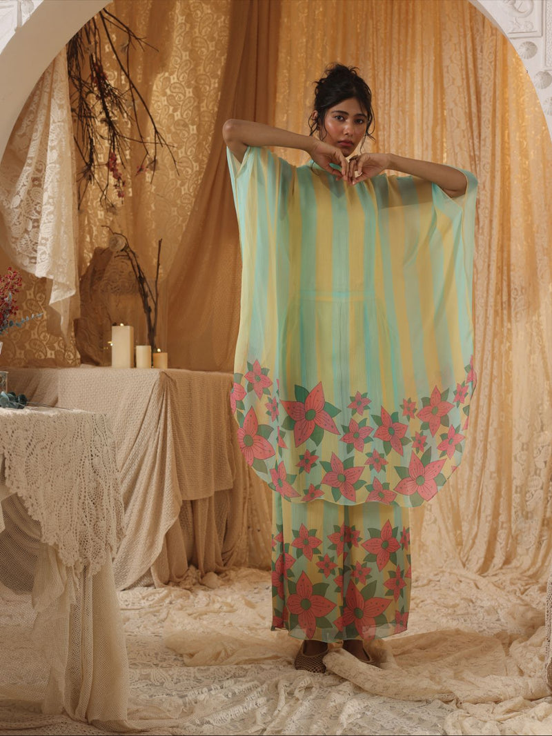 Yellow Blue Stripe Chiffon Batwing Top chiffon Buy Yellow Blue Stripe Chiffon Batwing Top from C&W | Tops And Shirts for Women by Kritika Murarka in blue color for women in Singapore