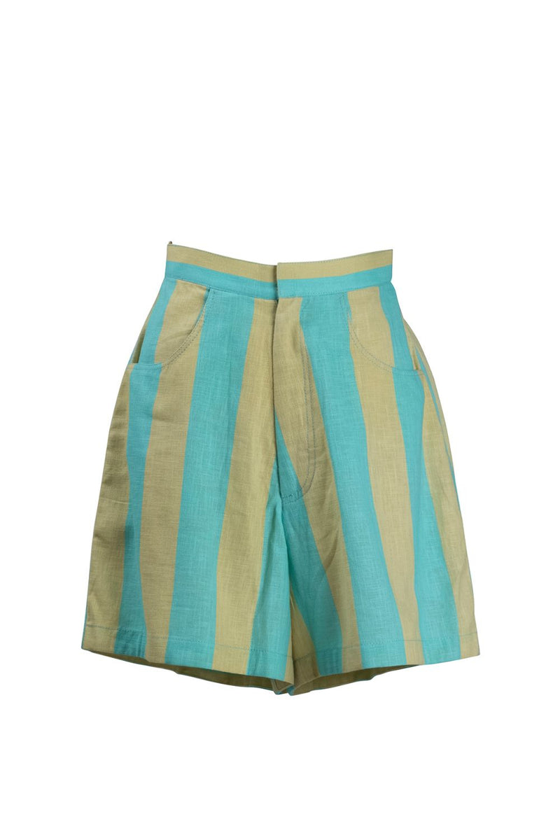 Yellow Blue Stripe Shorts linen Buy Yellow Blue Stripe Shorts from C&W | Shorts for Women by Kritika Murarka in blue color for women in Singapore