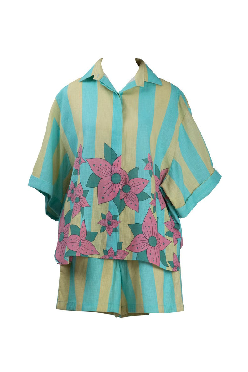 Yellow Blue Stripe Shirt linen Buy Yellow Blue Stripe Shirt from C&W | Tops And Shirts for Women by Kritika Murarka in blue color for women in Singapore