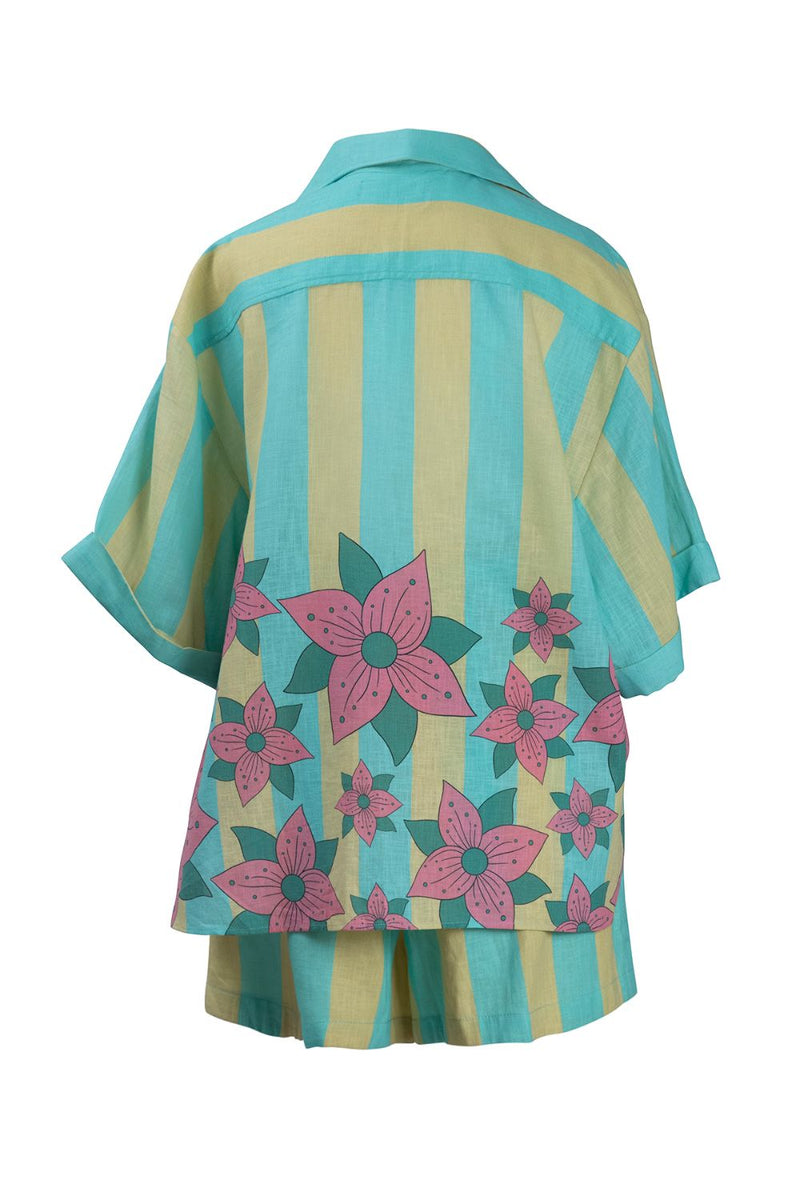 Yellow Blue Stripe Shirt And Short Set linen Buy Yellow Blue Stripe Shirt And Short Set from C&W | Co-Ord Sets for Women by Kritika Murarka in blue color for women in Singapore