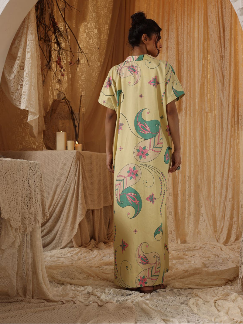 Yellow Paisley Kaftan Dress cotton Buy Yellow Paisley Kaftan Dress from C&W | Dresses for Women by Kritika Murarka in yellow color for women in Singapore