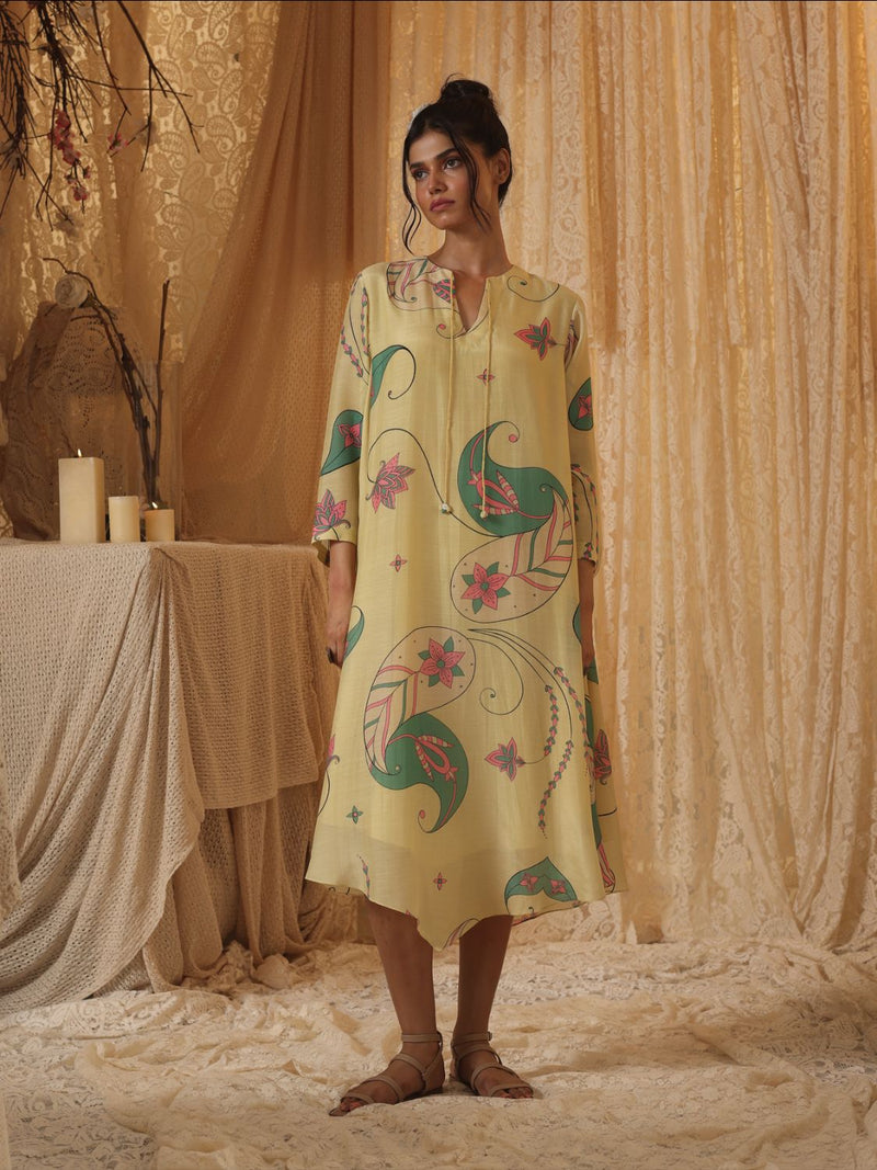 Yellow Paisley Tunic Dress silk Buy Yellow Paisley Tunic Dress from C&W | Dresses for Women by Kritika Murarka in yellow color for women in Singapore