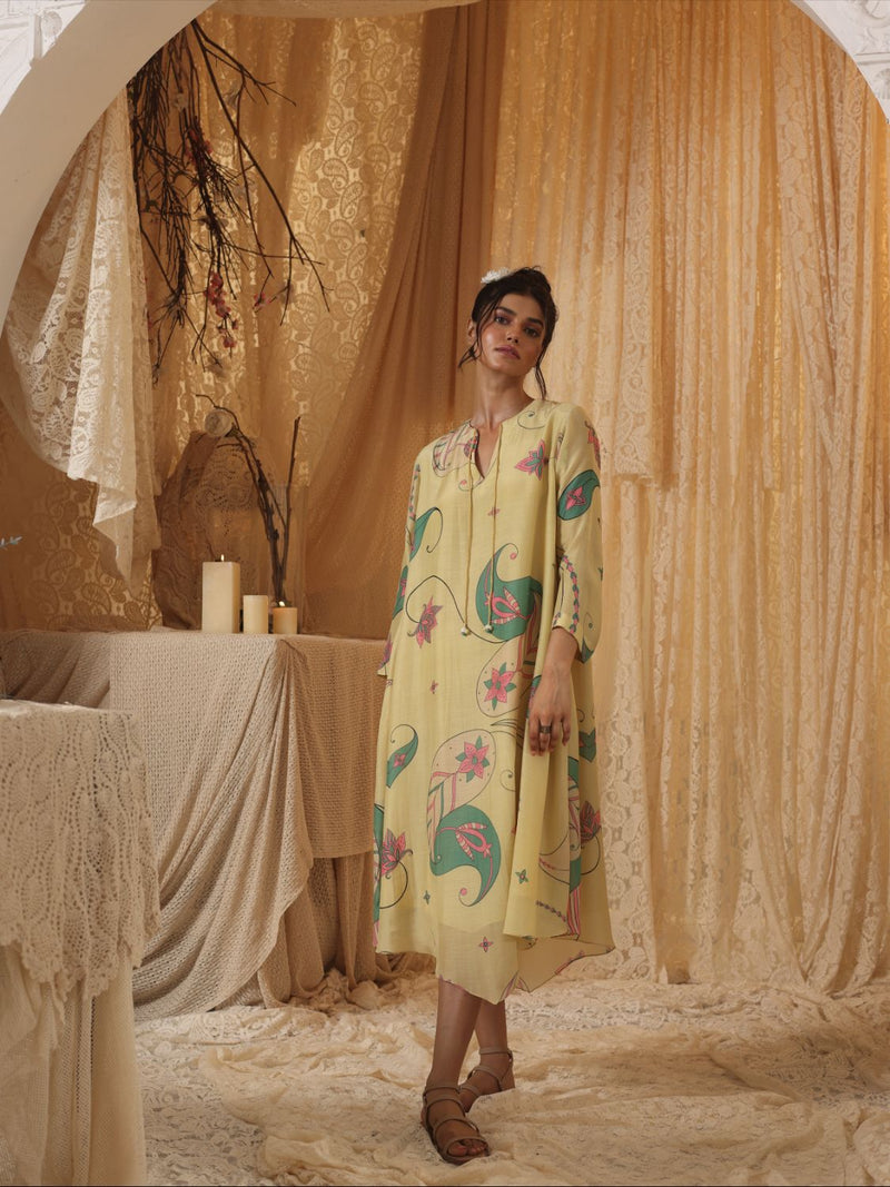 Yellow Paisley Tunic Dress silk Buy Yellow Paisley Tunic Dress from C&W | Dresses for Women by Kritika Murarka in yellow color for women in Singapore
