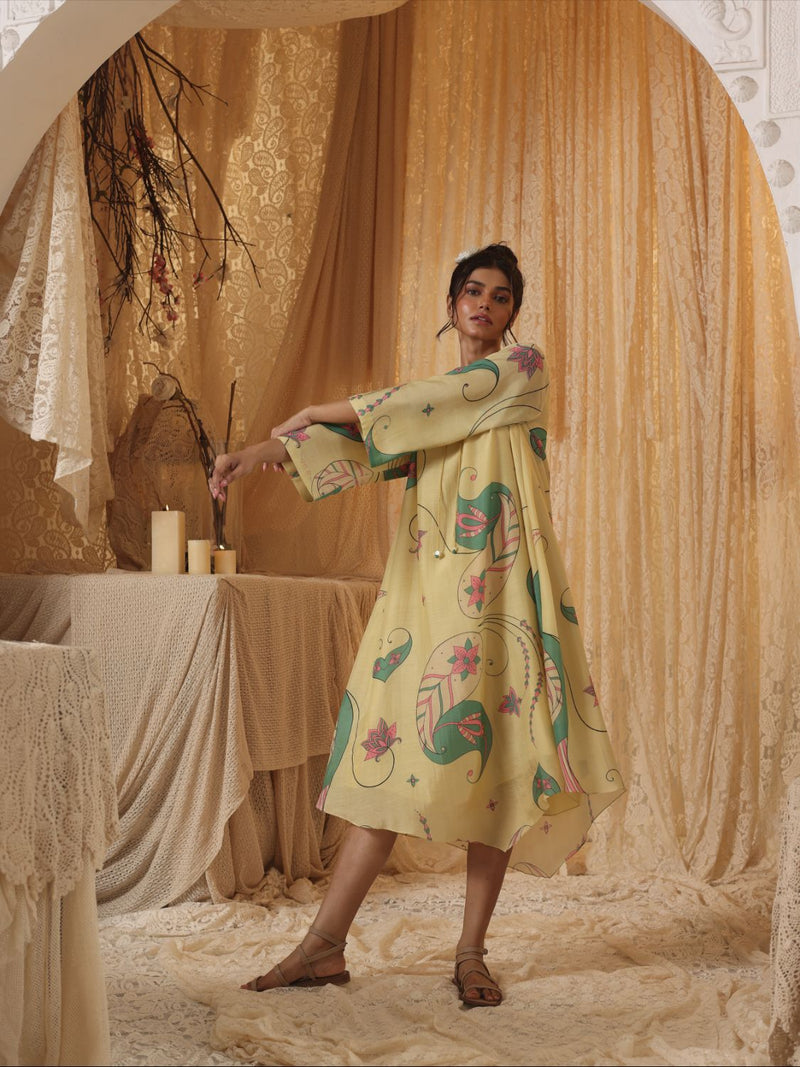 Yellow Paisley Tunic Dress silk Buy Yellow Paisley Tunic Dress from C&W | Dresses for Women by Kritika Murarka in yellow color for women in Singapore