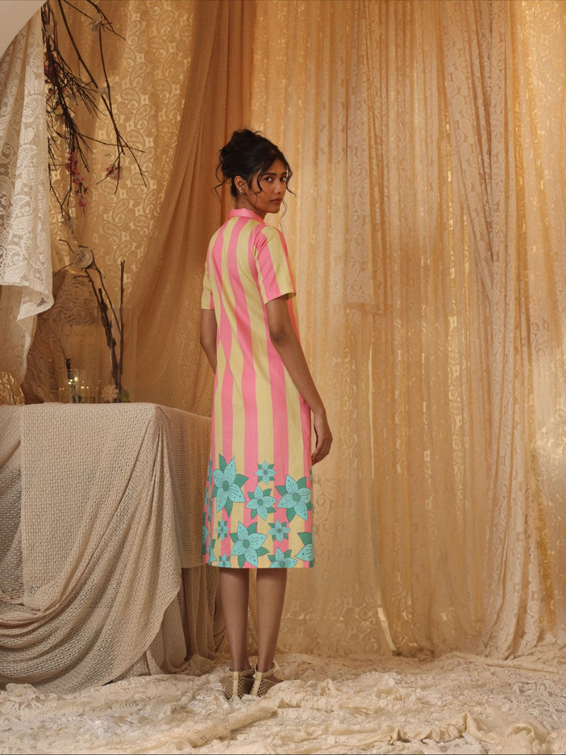 Yellow Pink Stripe Zipper Dress cotton Buy Yellow Pink Stripe Zipper Dress from C&W | Dresses for Women by Kritika Murarka in pink color for women in Singapore