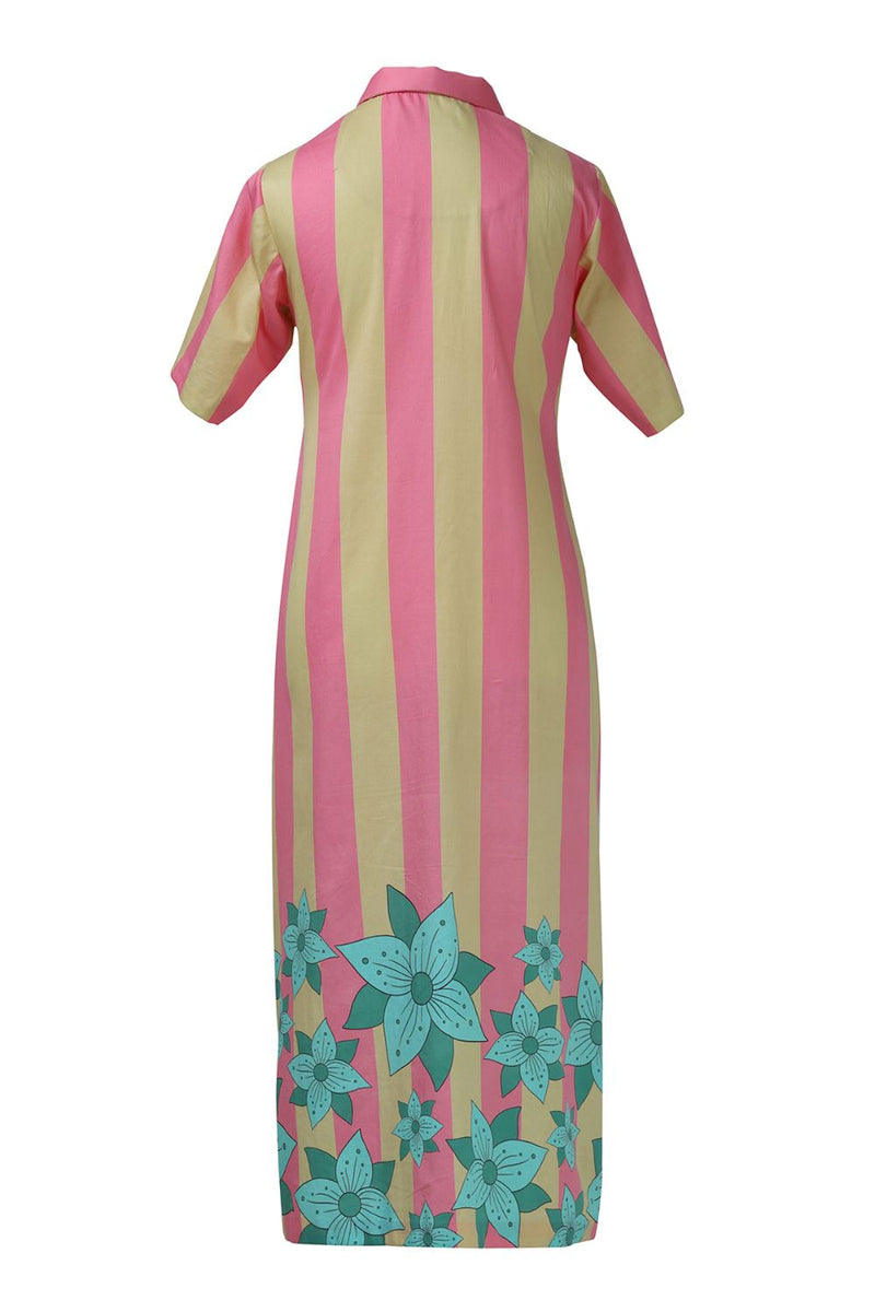 Yellow Pink Stripe Zipper Dress cotton Buy Yellow Pink Stripe Zipper Dress from C&W | Dresses for Women by Kritika Murarka in pink color for women in Singapore