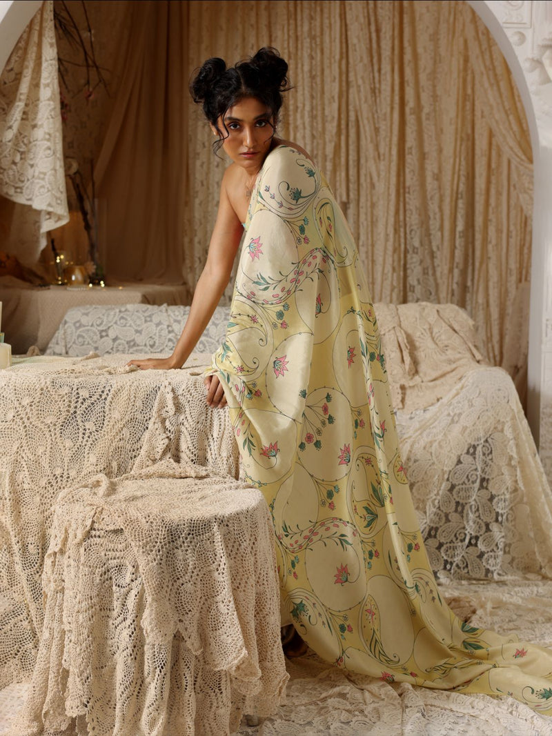 Yellow Circle Print Saree silk Buy Yellow Circle Print Saree from C&W | Saree for Women by Kritika Murarka in yellow color for women in Singapore