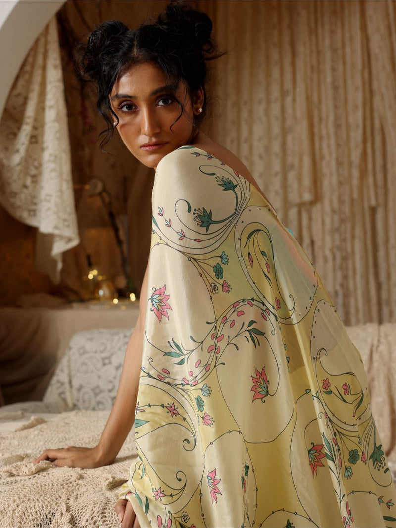 Yellow Circle Print Saree silk Buy Yellow Circle Print Saree from C&W | Saree for Women by Kritika Murarka in yellow color for women in Singapore