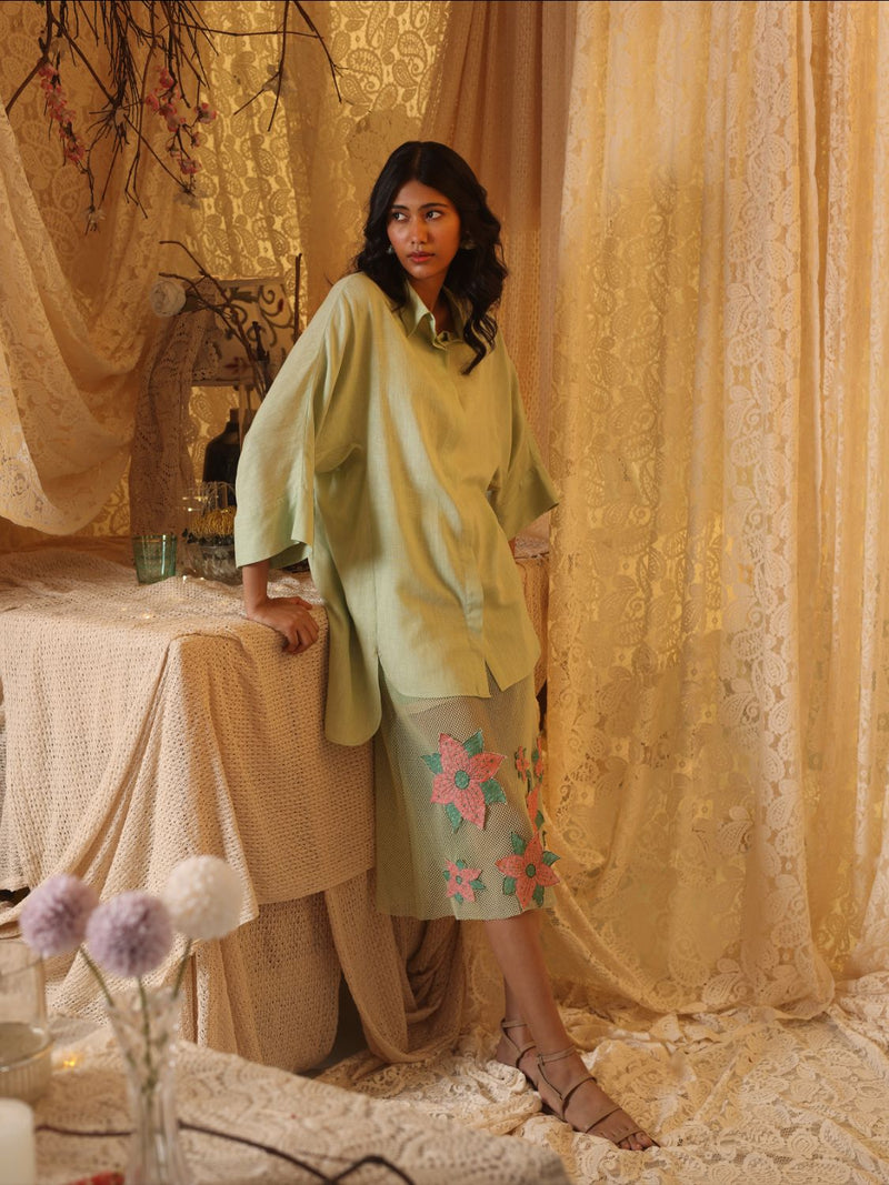 Mint Green Floral Applique Skirt cotton Buy Mint Green Floral Applique Skirt from C&W | Skirts for Women by Kritika Murarka in mint color for women in Singapore