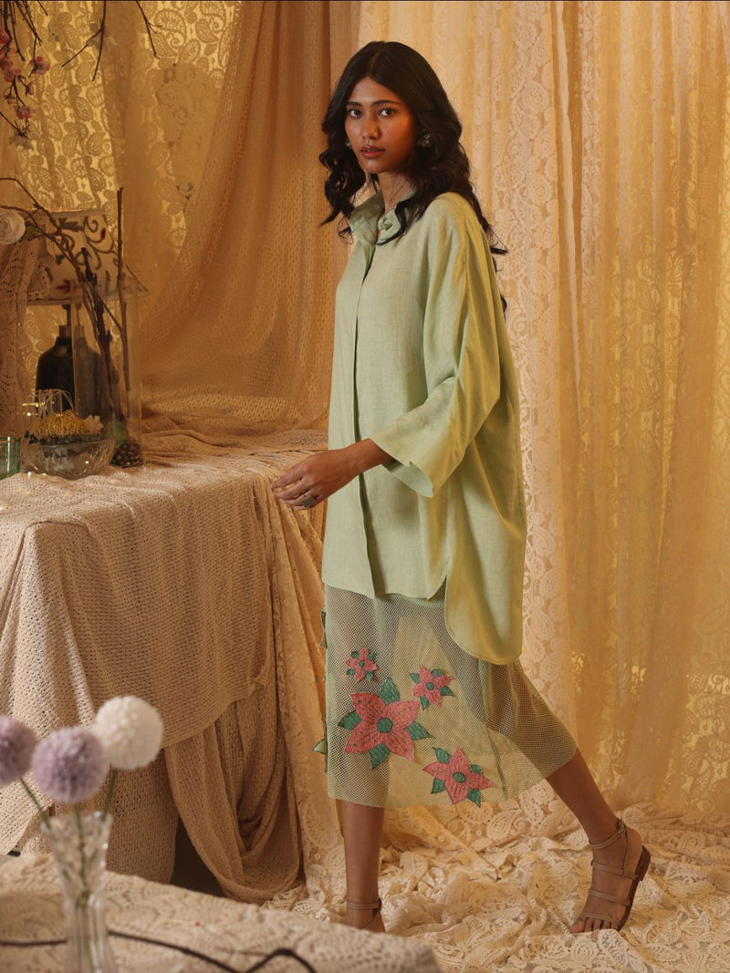 Mint Green Linen Shirt linen Buy Mint Green Linen Shirt from C&W | Tops And Shirts for Women by Kritika Murarka in mint color for women in Singapore