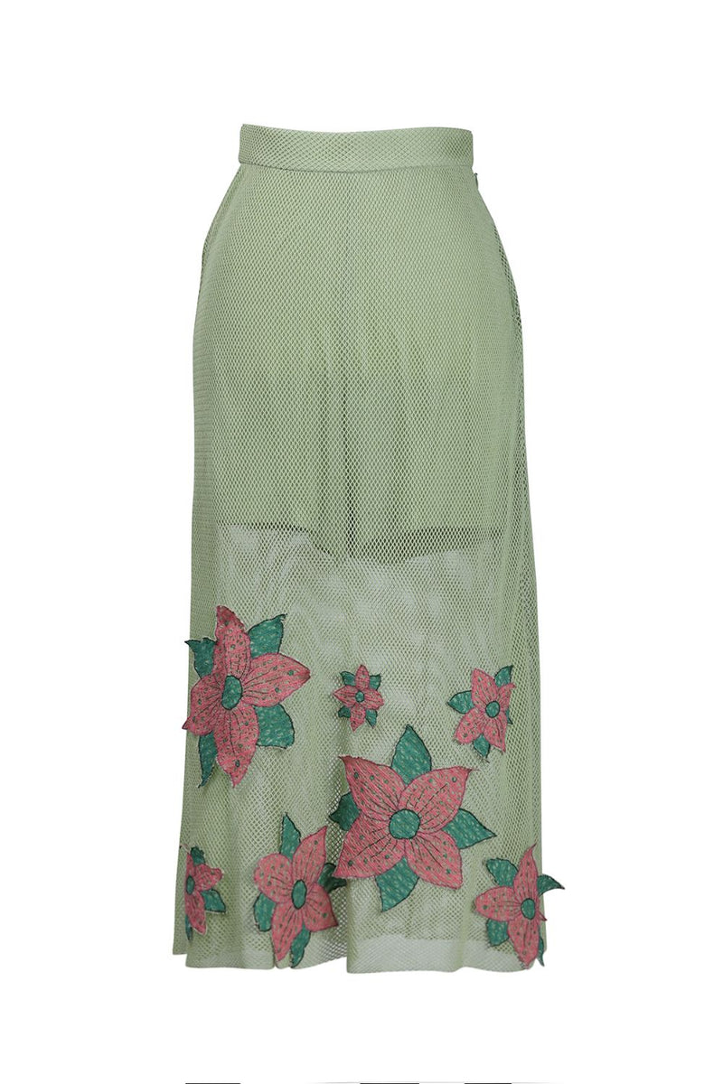 Mint Green Floral Applique Skirt cotton Buy Mint Green Floral Applique Skirt from C&W | Skirts for Women by Kritika Murarka in mint color for women in Singapore