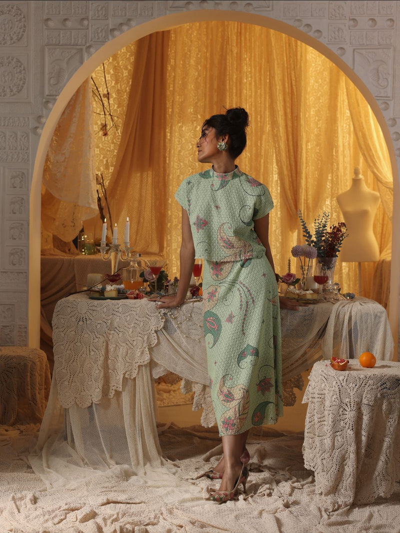 Mint Green Cotton Net Skirt Top Set cotton Buy Mint Green Cotton Net Skirt Top Set from C&W | Co-Ord Sets for Women by Kritika Murarka in mint color for women in Singapore