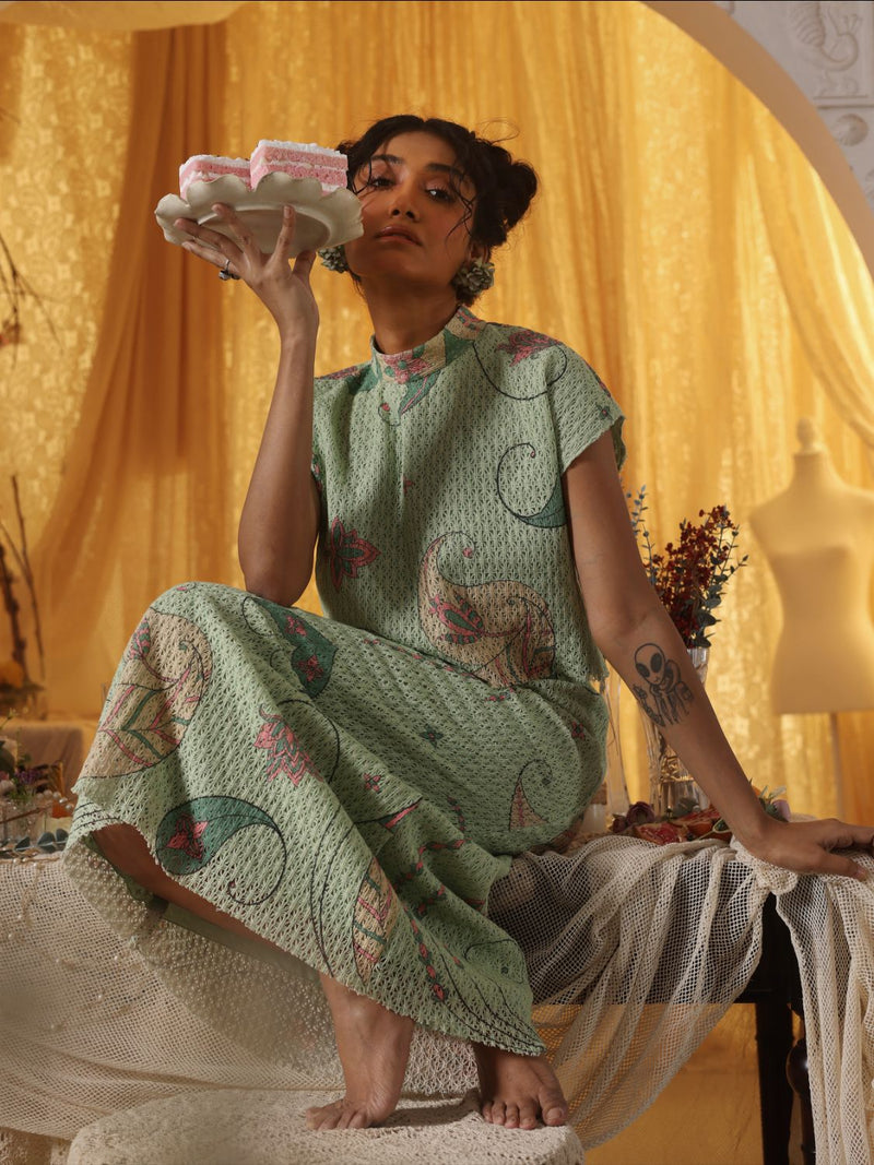 Mint Green Cotton Net Skirt Top Set cotton Buy Mint Green Cotton Net Skirt Top Set from C&W | Co-Ord Sets for Women by Kritika Murarka in mint color for women in Singapore