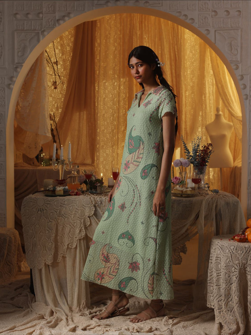 Mint Green Cotton Net Collared Maxi cotton Buy Mint Green Cotton Net Collared Maxi from C&W | Dresses for Women by Kritika Murarka in mint color for women in Singapore