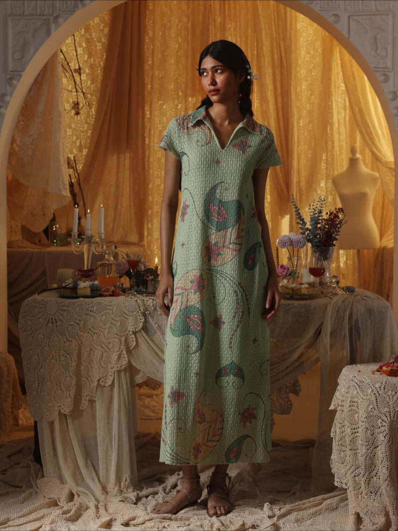 Mint Green Cotton Net Collared Maxi cotton Buy Mint Green Cotton Net Collared Maxi from C&W | Dresses for Women by Kritika Murarka in mint color for women in Singapore