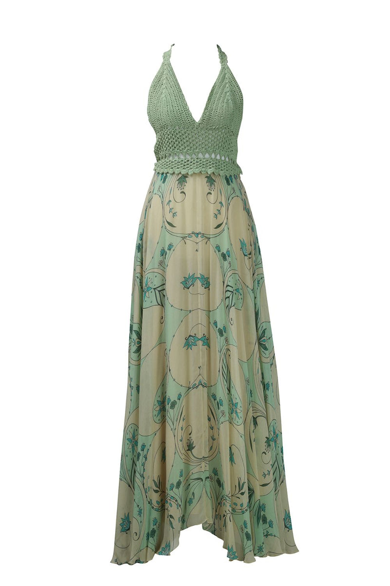 Mint Circle Print Crochet Bralette Maxi chiffon Buy Mint Circle Print Crochet Bralette Maxi from C&W | Dresses for Women by Kritika Murarka in mint color for women in Singapore