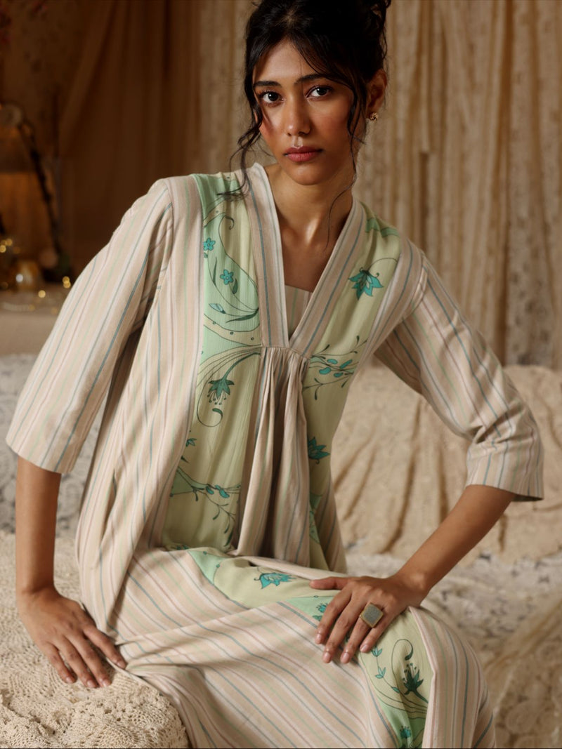 Mint Circle Stripe Panel Dress chiffon Buy Mint Circle Stripe Panel Dress from C&W | Dresses for Women by Kritika Murarka in mint color for women in Singapore