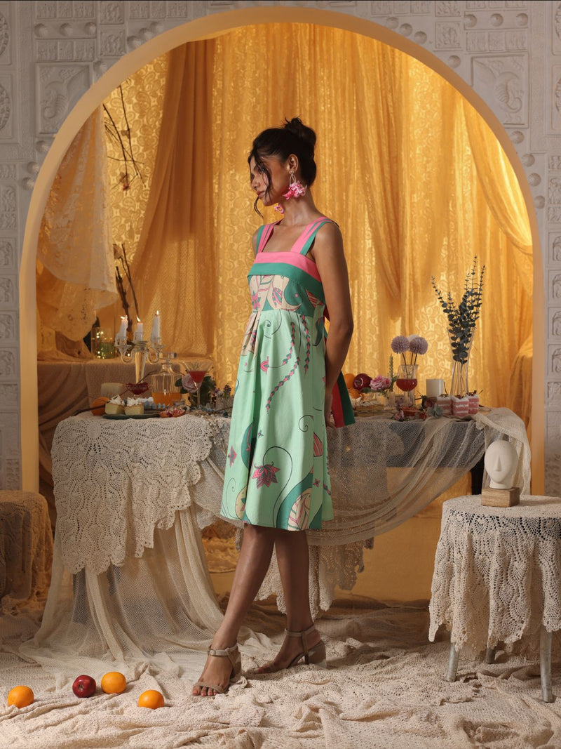 Mint Paisley Short Dress With Back Tie-Up cotton Buy Mint Paisley Short Dress With Back Tie-Up from C&W | Dresses for Women by Kritika Murarka in mint color for women in Singapore