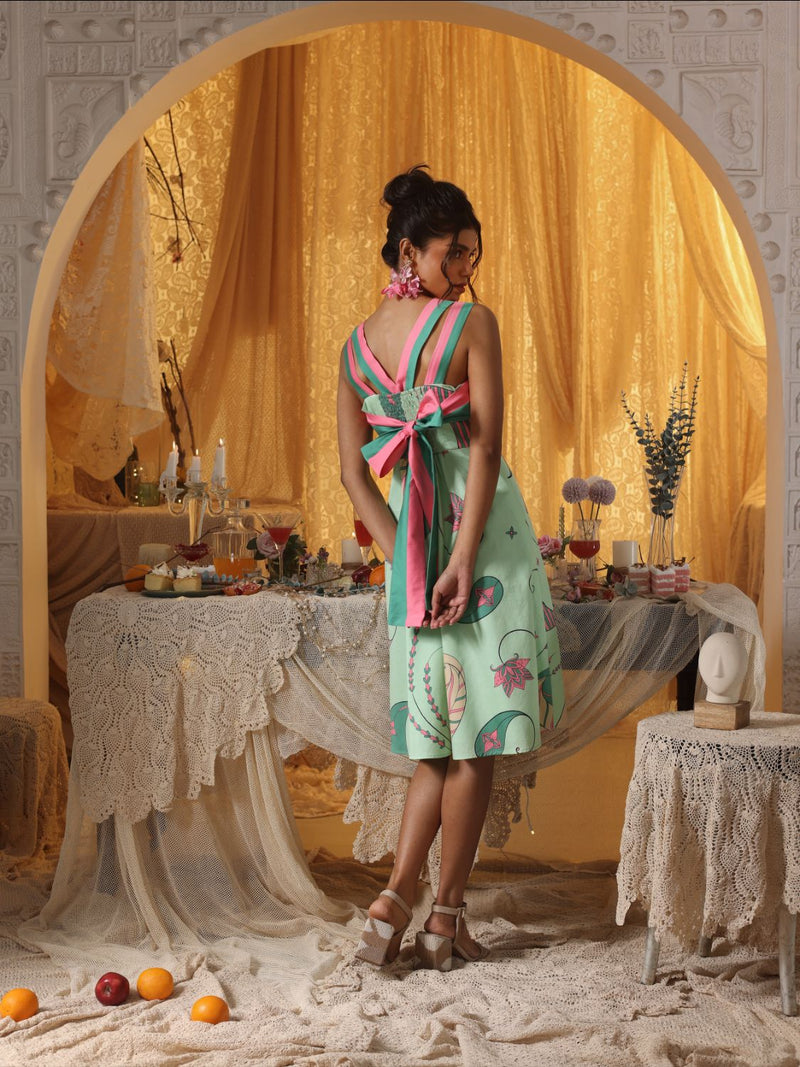 Mint Paisley Short Dress With Back Tie-Up cotton Buy Mint Paisley Short Dress With Back Tie-Up from C&W | Dresses for Women by Kritika Murarka in mint color for women in Singapore