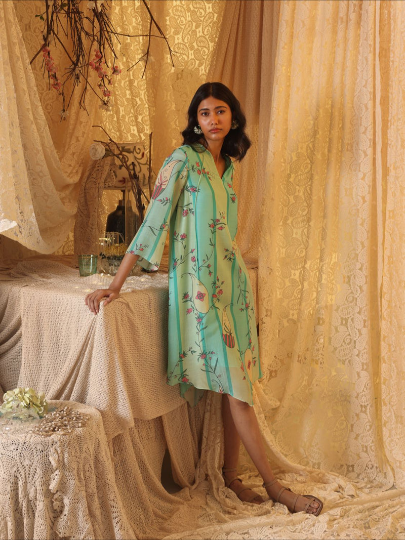 Mint Blue Stripe Tunic Dress silk Buy Mint Blue Stripe Tunic Dress from C&W | Dresses for Women by Kritika Murarka in blue color for women in Singapore