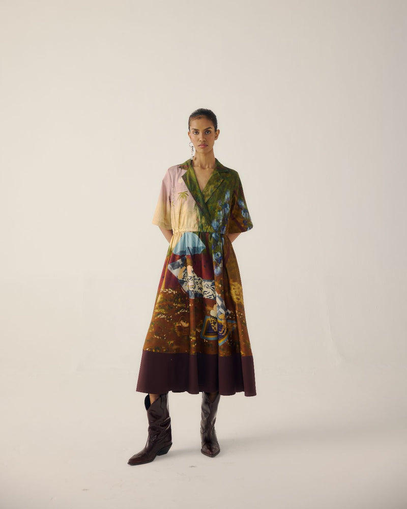 PRINT BLOCKED DRESS-Lakeside satin by CORD for women in Singapore