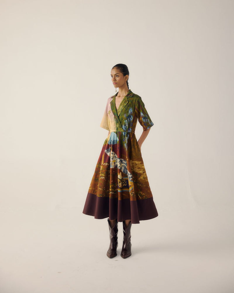 PRINT BLOCKED DRESS-Lakeside satin by CORD for women in Singapore