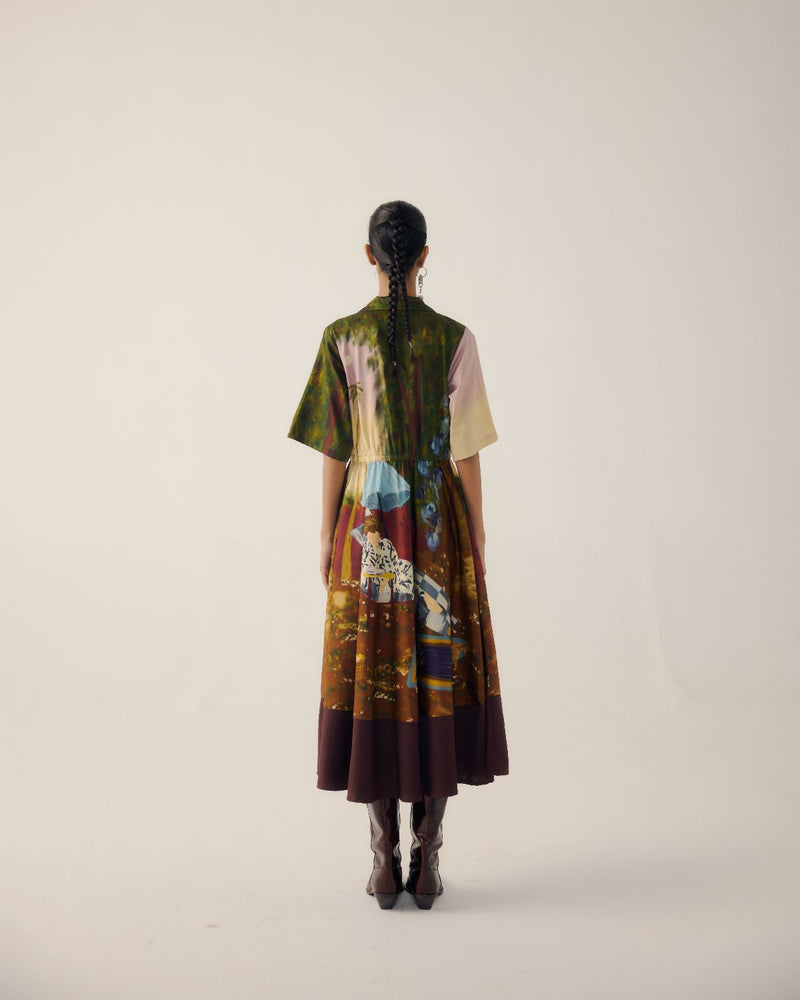 PRINT BLOCKED DRESS-Lakeside satin by CORD for women in Singapore