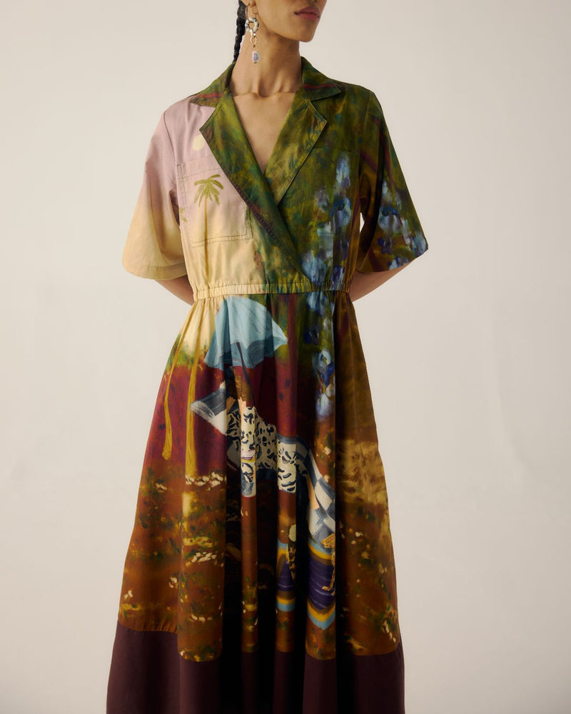 PRINT BLOCKED DRESS-Lakeside satin by CORD for women in Singapore