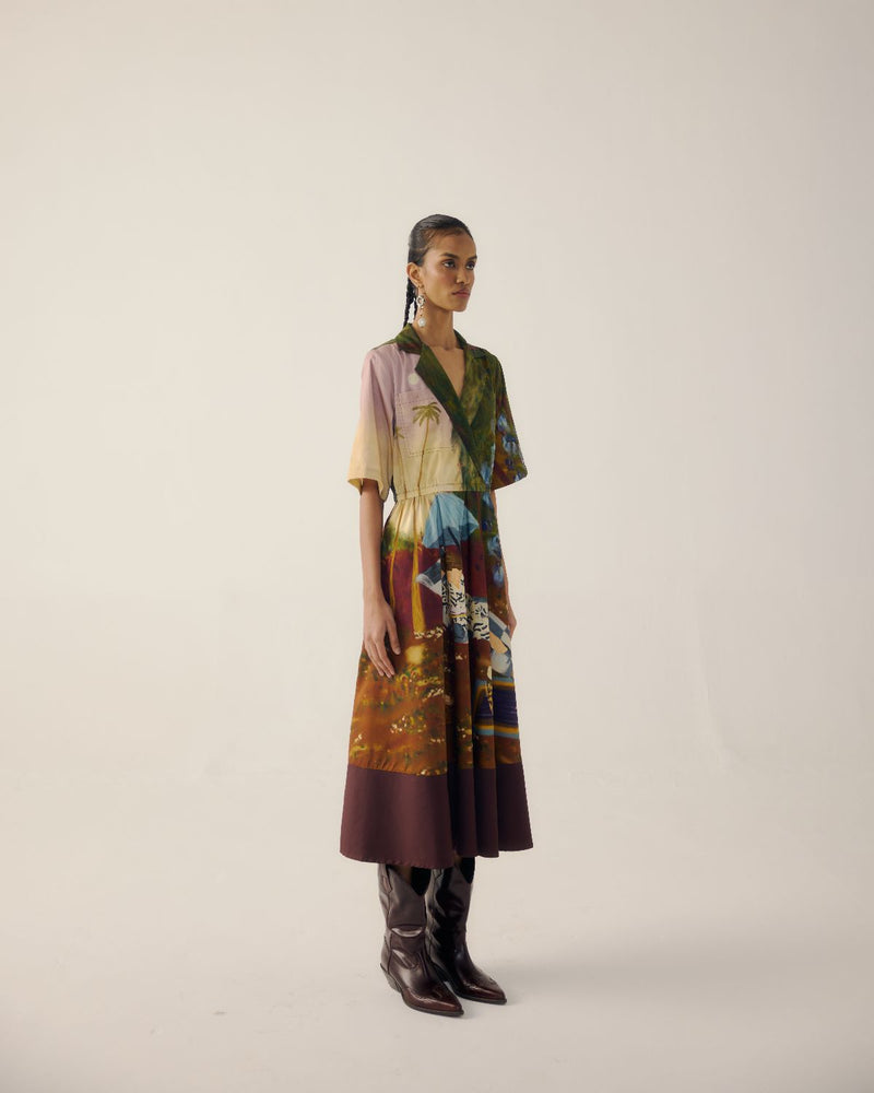 PRINT BLOCKED DRESS-Lakeside satin by CORD for women in Singapore