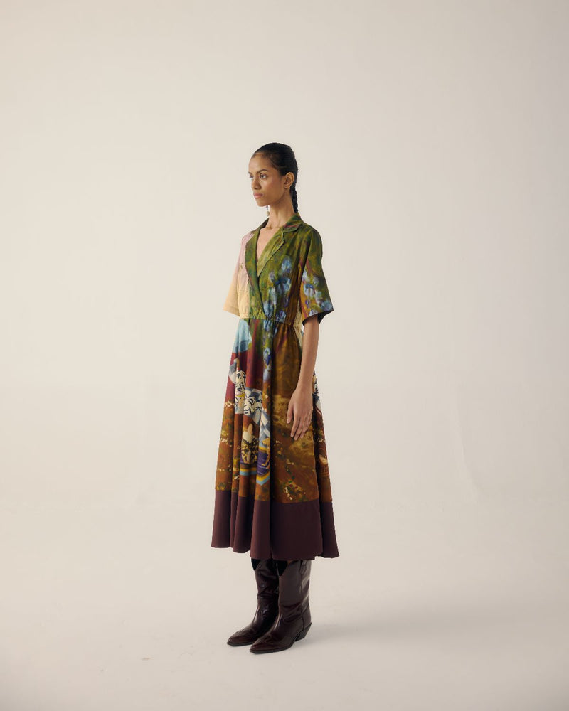 PRINT BLOCKED DRESS-Lakeside satin by CORD for women in Singapore