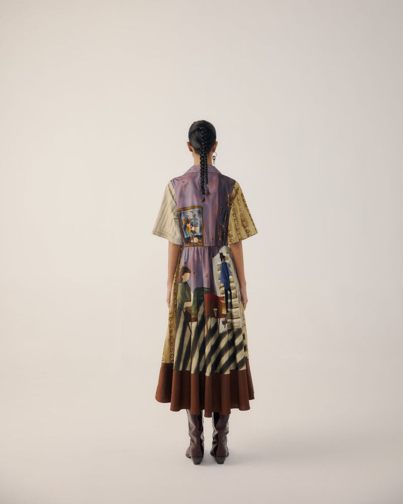 PRINT BLOCKED DRESS-Living Room satin by CORD for women in Singapore