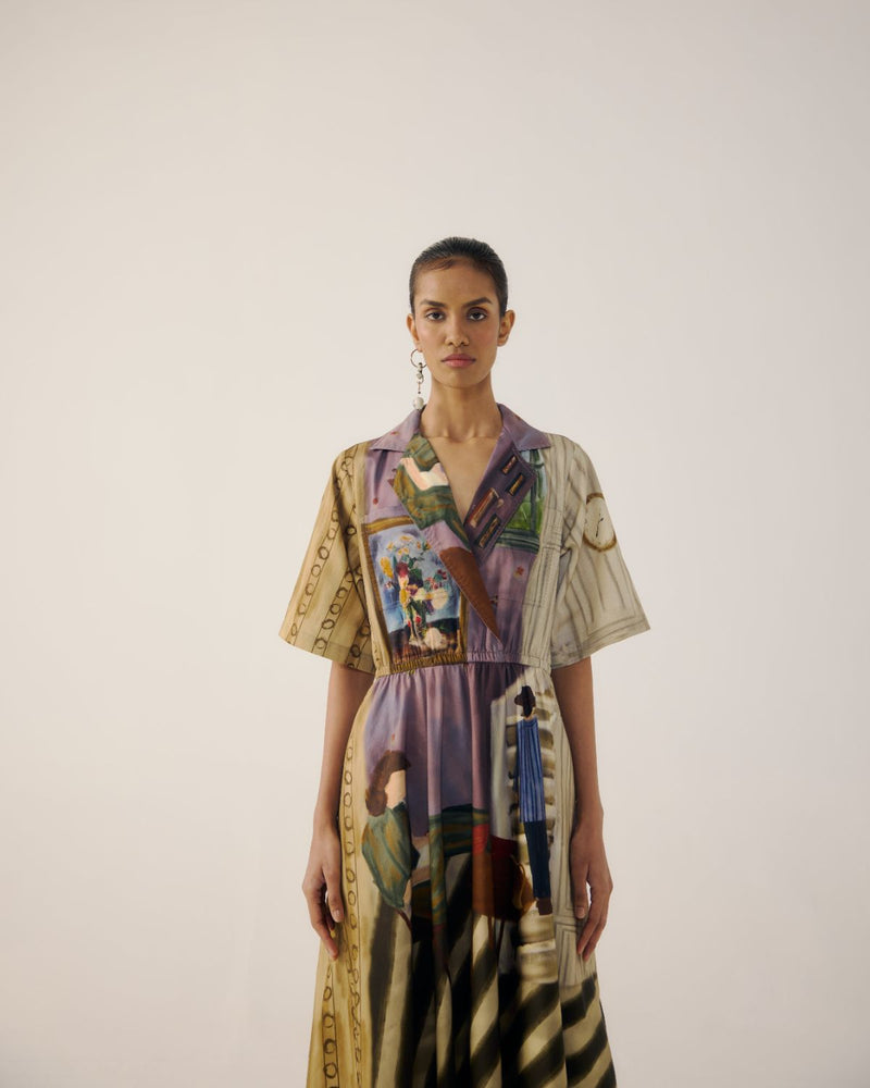 PRINT BLOCKED DRESS-Living Room satin by CORD for women in Singapore